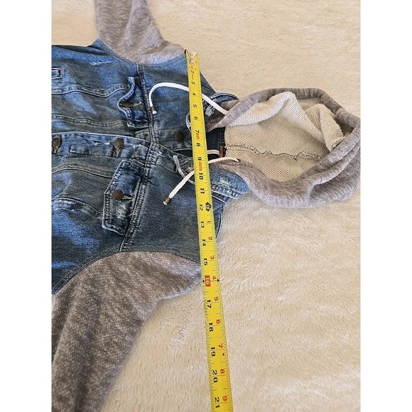 Free People Denim Distressed Hooded Jean /Knit Jacket Coat Women's Size M - Picture 10 of 14